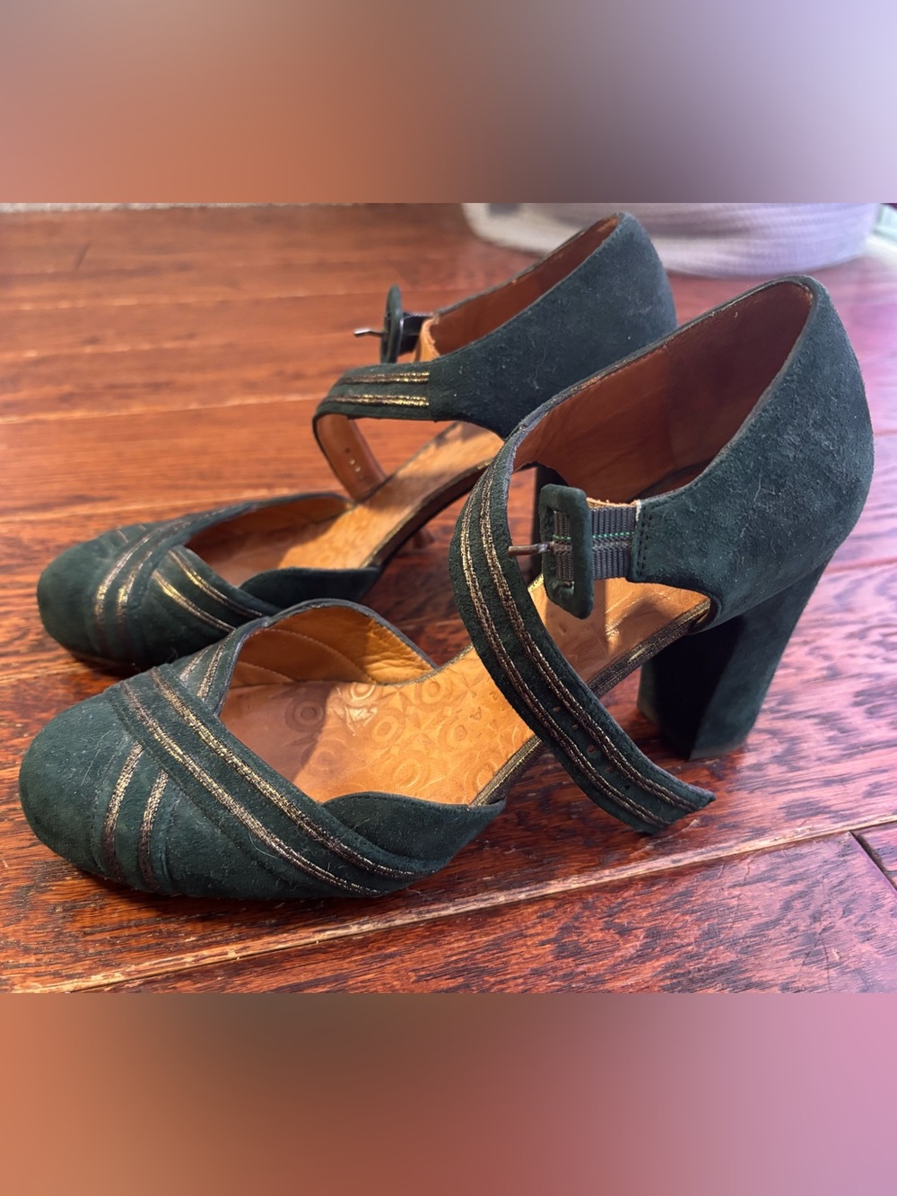Chie Mihara Women's Dark Green Suede Mary Jane Heels